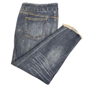 Chicos Pull on Jegging sz 3.5R Women 18R Frayed Hem Ankle Skinny Jeans Denim